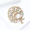 Alloy Rhinestone Pearl Round Brooch Pin For Suits And Coats view 4