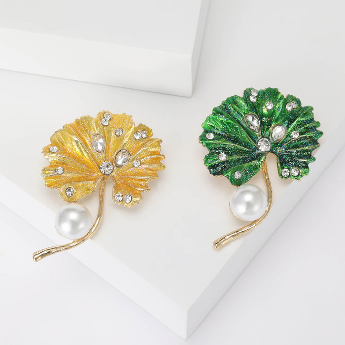 Enamel Alloy Lotus Leaf Pearl Brooch For Elegant Clothing Decoration