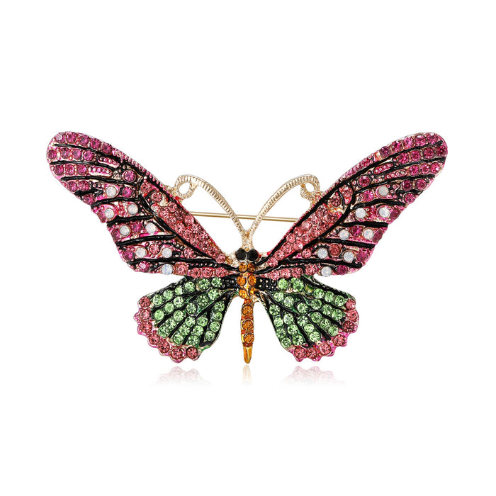 Alloy Rhinestone Butterfly Brooch Pin With Colorful Painted Apparel Accent