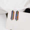 European American Rainbow Rhinestone Tassel Earrings Korean Runway Style Stud Drop Earrings view 4