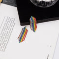European American Rainbow Rhinestone Tassel Earrings Korean Runway Style Stud Drop Earrings view 2