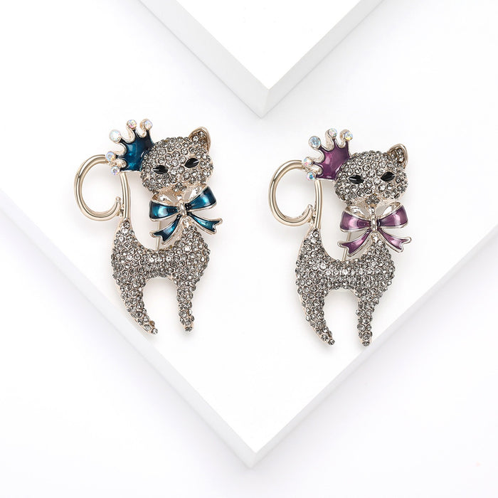 Alloy Full Rhinestone Cat Brooch Pin For Fashion Apparel Accessories