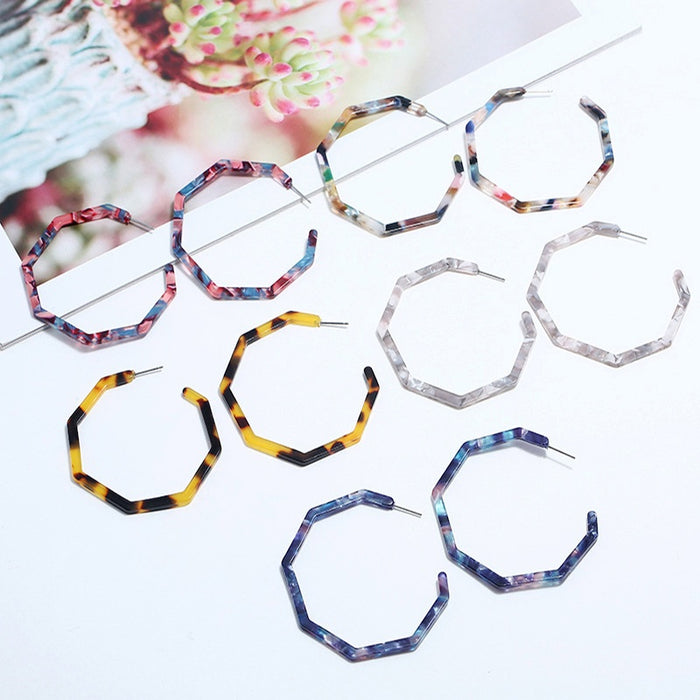 Oversized Geometric Octagon Hoop Acrylic Leopard Pattern Bohemian Statement Jewelry Earrings