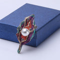 Pearl Gradient Rhinestone Leaf Brooch Pin For Fashion Apparel view 6