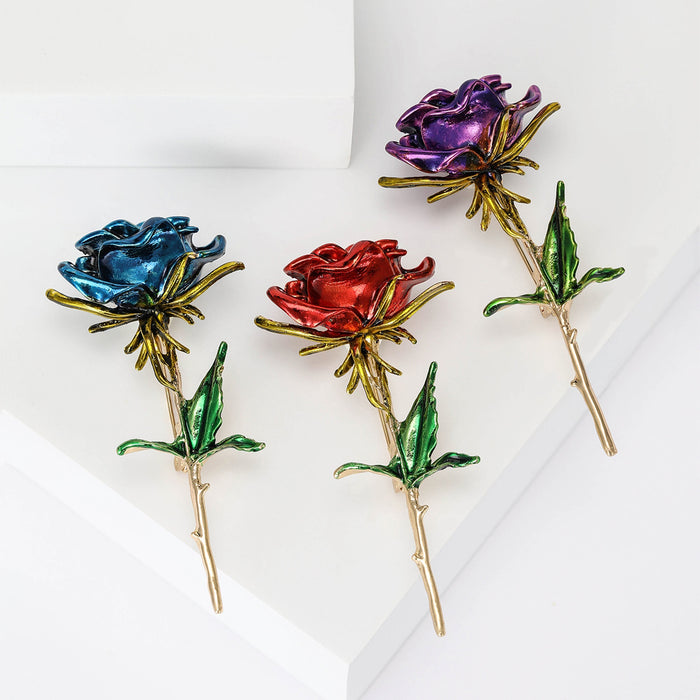 Metal Enamel Rose Brooch Pin For Garment Decoration And Fastening