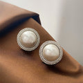 Luxury Alloy Pearl Rhinestone Geometric Round Drop Earrings For Women view 3