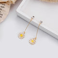 Elegant Daisy Flower Long Drop Stud With Rhinestone Zircon Alloy Enamel Charm Earrings view 3
