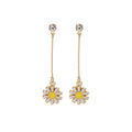 Elegant Daisy Flower Long Drop Stud With Rhinestone Zircon Alloy Enamel Charm Earrings view 5