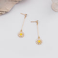 Elegant Daisy Flower Long Drop Stud With Rhinestone Zircon Alloy Enamel Charm Earrings view 4
