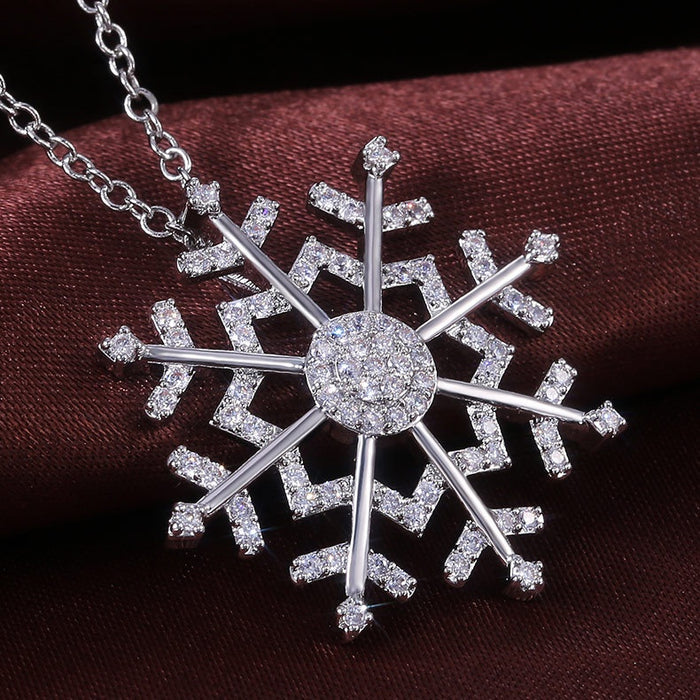 Snowflake Zircon Pendant Necklace For Women Korean Elegant Versatile Sweater Chain