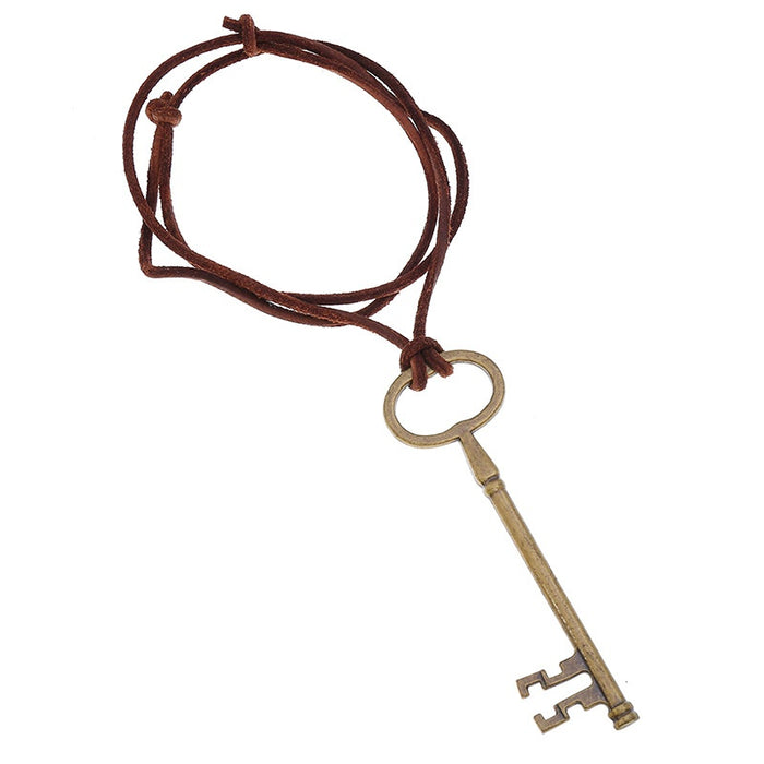 Punk European American Retro Cowhide Key Pendant Beach Necklace For Men, Simple Student Jewelry