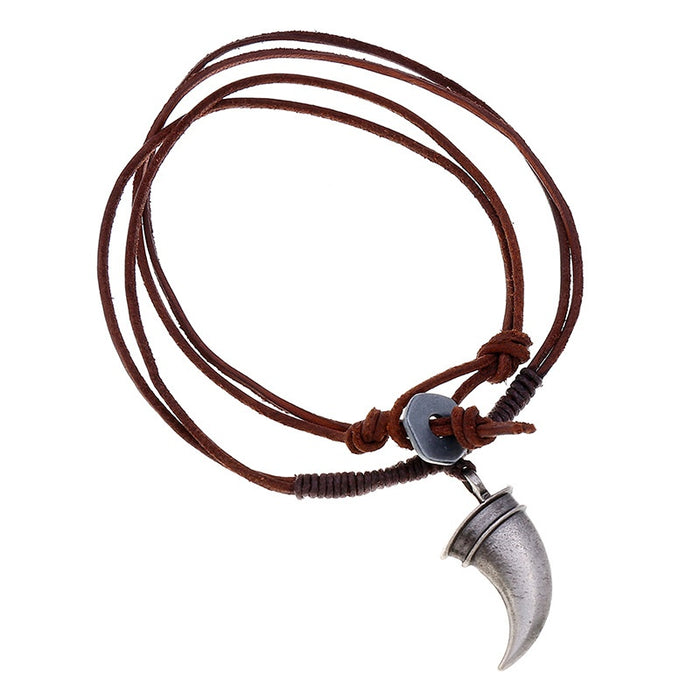 Punk European American Retro Braided Cowhide Beach Necklace For Men, Simple Student Jewelry