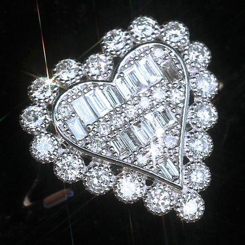 Heart Element Geometric Hollow Zircon Ring, Full Stone Design Statement Jewelry For Women