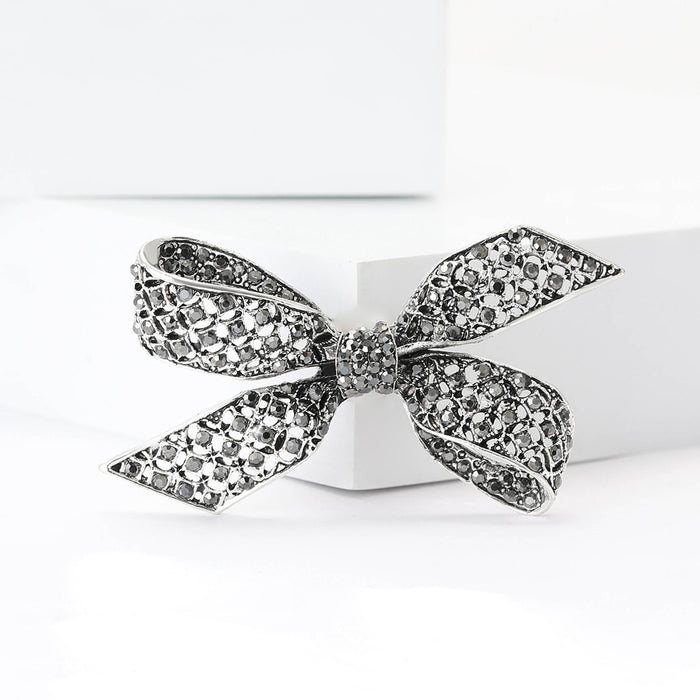 Vintage Alloy Rhinestone Hollow Bow Brooch Pin For Womens Apparel