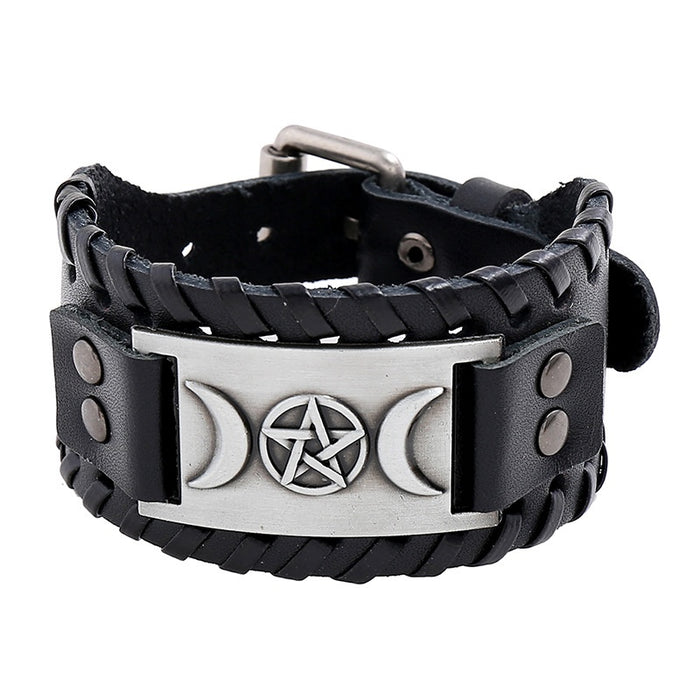Punk Vintage Braided Cowhide Leather Bracelet Nordic Viking Totem Pirate Men's Wide Wristband