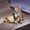 European Style Copper Gold Plated Geometric Women's Ring With Zircon Stone Fashion Jewelry view 4