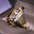 European Style Copper Gold Plated Geometric Women's Ring With Zircon Stone Fashion Jewelry view 3