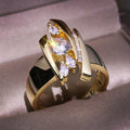 European Style Copper Gold Plated Geometric Women's Ring With Zircon Stone Fashion Jewelry view 2
