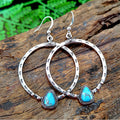 Vintage Silver Tone Faux Turquoise Round Hoop Drop Earrings, Handmade Eyelash Design Jewelry view 6