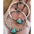 Vintage Silver Tone Faux Turquoise Round Hoop Drop Earrings, Handmade Eyelash Design Jewelry view 3
