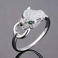Women's Wild Leopard Head Silver Plated Copper Ring With Micro Pave Detail view 1