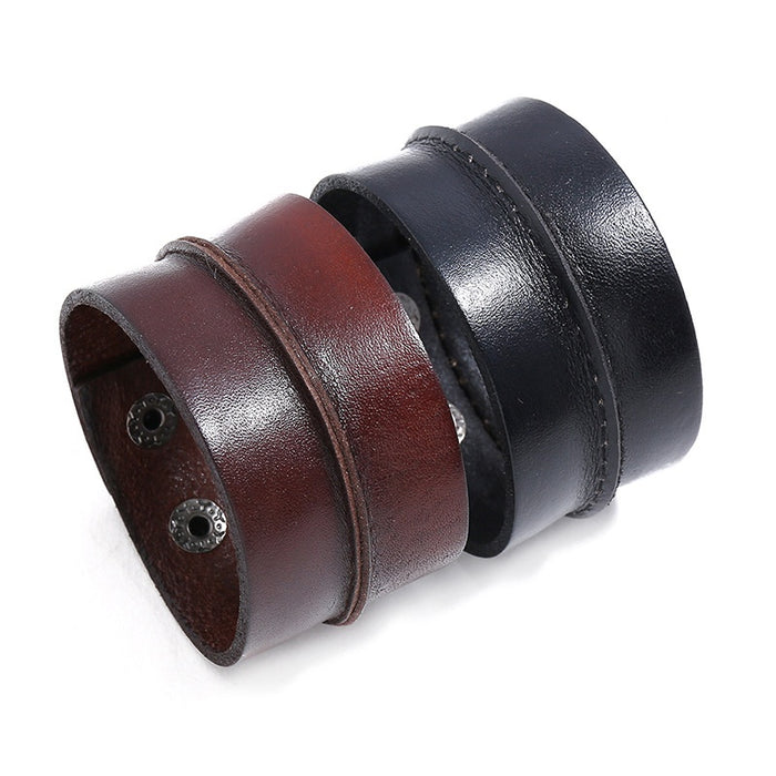 Punk Vintage Genuine Cowhide Leather Bracelet For Men, Creative Simple European Style Wristband
