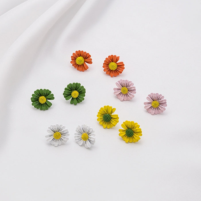 Korean Fresh Colorful Enamel Daisy Flower Petal Studs With 925 Silver Pins For Women Earrings