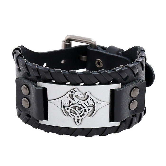 Vintage Braided Cowhide Leather Bracelet, European American Punk Men's Leather Wrist Accessory