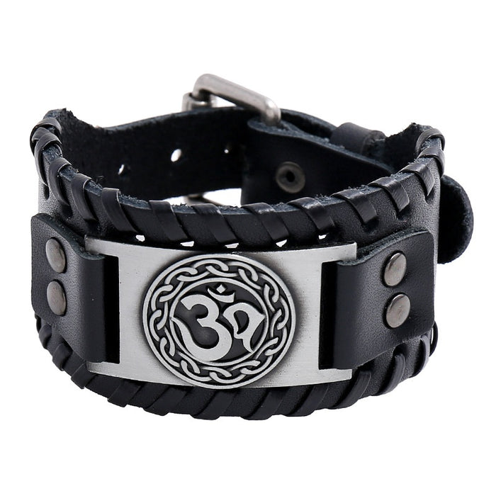 Punk Retro Braided Cowhide Leather Bracelet Nordic Viking Genuine Leather Men's Accessory