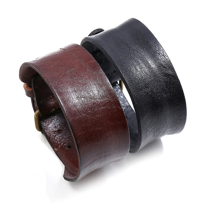 Vintage European American Punk Genuine Cowhide Leather Bracelet Simple Creative Men's Jewelry