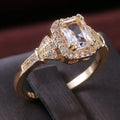 Vintage European Rectangle Zircon Ring With Prong Setting, Real Gold Plated Jewelry view 2