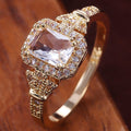 Vintage European Rectangle Zircon Ring With Prong Setting, Real Gold Plated Jewelry view 1