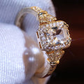 Vintage European Rectangle Zircon Ring With Prong Setting, Real Gold Plated Jewelry view 4