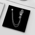 European American Vintage Rhinestone Skull Hand Bone Multi Layer Chain Tassel Collar Pin Brooch view 3