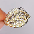 Luxury Womens Full Rhinestone Leaf Ring With Two Tone Plating Creative Fashion Jewelry view 1