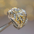 Luxury Womens Full Rhinestone Leaf Ring With Two Tone Plating Creative Fashion Jewelry view 3