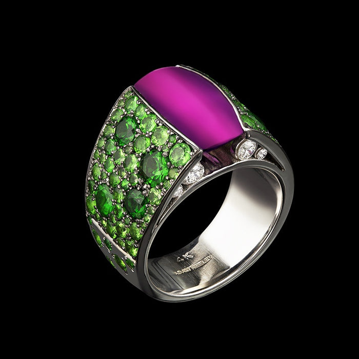 Elegant Womens Two Tone Ring With Simulated Purple Gemstone Luxury Statement Jewelry