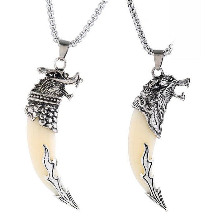 Punk Ethnic Style Wolf Head Pendant Necklace For Men, Travel Area Fashion Accessory