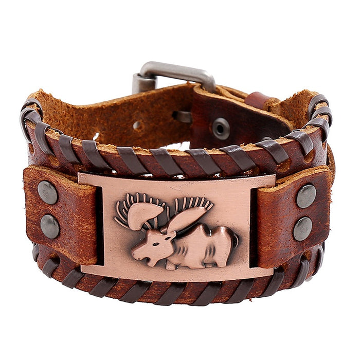Punk Men's Cowhide Leather Bracelet Vintage Braided Leather Wristband Fashion Accessory