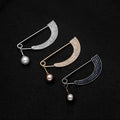 European American Rhinestone Safety Pin Brooch, Full Crystal Arc Pendant Pearl Shirt Collar Pin view 2