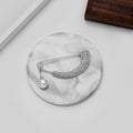 European American Rhinestone Safety Pin Brooch, Full Crystal Arc Pendant Pearl Shirt Collar Pin view 4