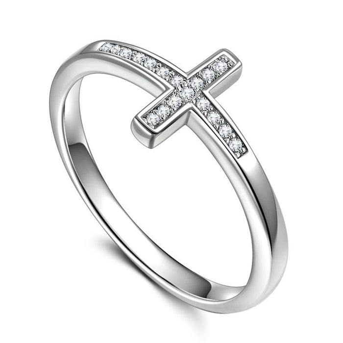 Women's Silver Plated Copper Ring With Micro Pave Zircon Minimalist Design