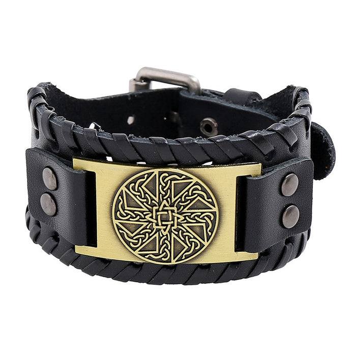 Vintage Braided Punk Cowhide Leather Bracelet Nordic Viking Men's Genuine Leather Accessory