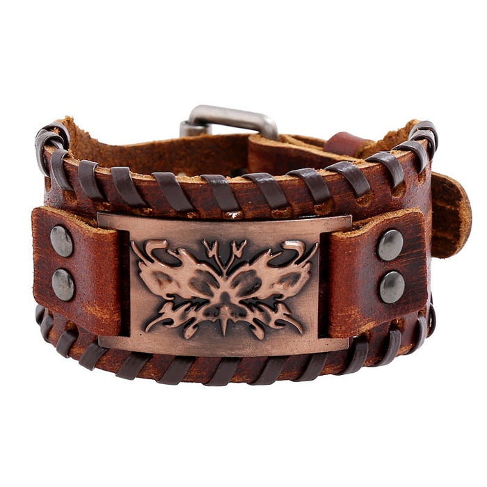 Punk Vintage Braided Cowhide Genuine Leather Bracelet With Alloy Butterfly Charm