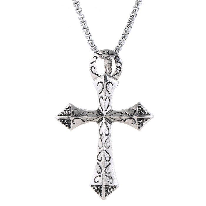 Punk Men's Cross Pendant Necklace Korean Style Simple Student Alloy Charm Fashion Accessory