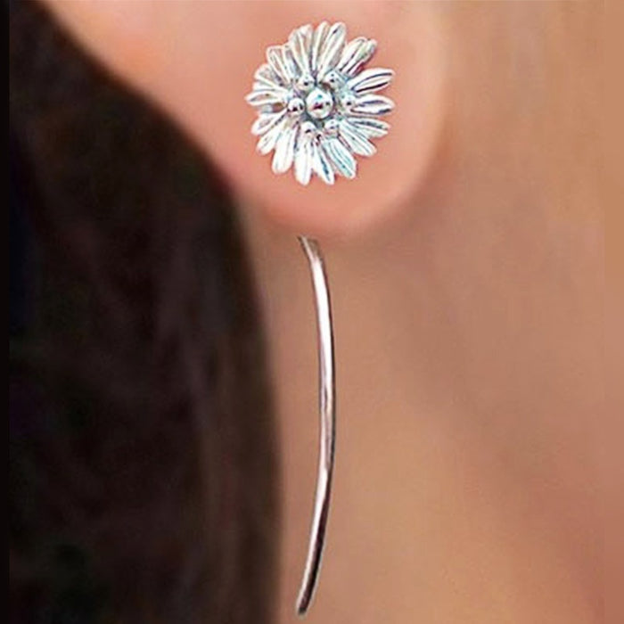Sunflower Threader Hook Earrings European American Long Flower Drop Earrings