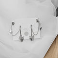 Vintage Punk Alloy Rhinestone Butterfly Chain Ear Cuff Stud Dangle Clip Connected Earrings view 2