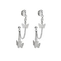 Vintage Punk Alloy Rhinestone Butterfly Chain Ear Cuff Stud Dangle Clip Connected Earrings view 5
