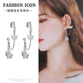 Vintage Punk Alloy Rhinestone Butterfly Chain Ear Cuff Stud Dangle Clip Connected Earrings view 1