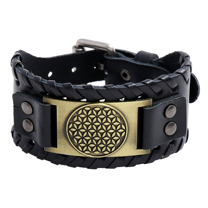 Punk Vintage Braided Cowhide Genuine Leather Bracelet For European American Men